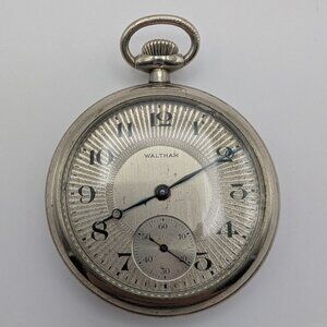 Vintage 1925 Waltham Open Face Pocket Watch Nickel Silver 7 Jewels